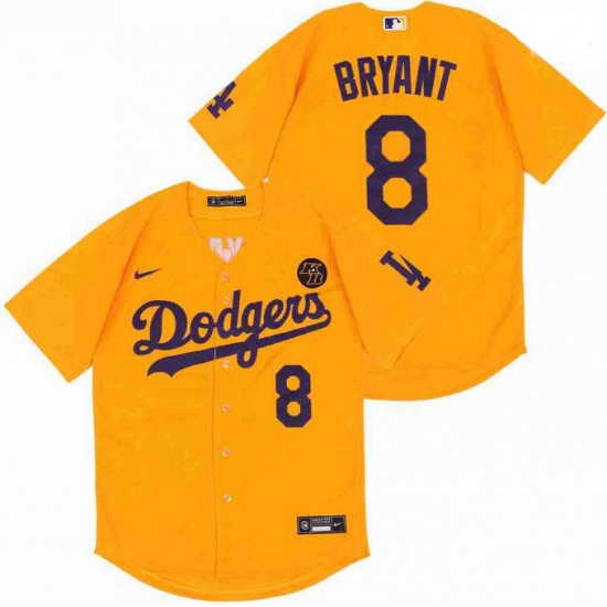 Men Dodgers 8 Kobe Bryant Yellow Cool Base Stitched MLB Jersey Men Dodgers 8 Kobe Bryant Yellow Cool Base Stitched MLB Jersey
