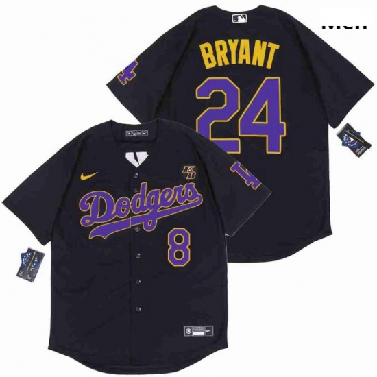 Men Dodgers Front 8 Back 24 Kobe Bryant Black Purple Cool Base Stitched MLB Jersey Men Dodgers Front 8 Back 24 Kobe Bryant Black Purple Cool Base Stitched MLB Jersey