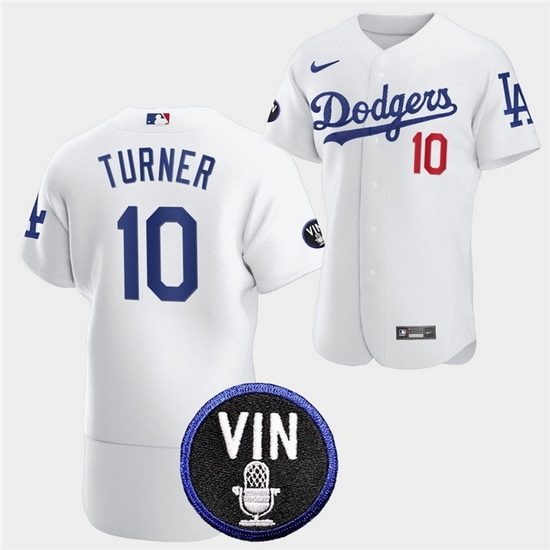 Men Los Angeles Dodgers 10 Justin Turner 2022 White Vin Scully Patch Flex Base Stitched Baseball Jersey Men Los Angeles Dodgers 10 Justin Turner 2022 White Vin Scully Patch Flex Base Stitched Baseball Jersey