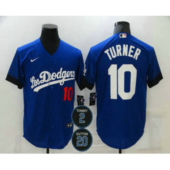 Men Los Angeles Dodgers 10 Justin Turner Blue 2 20 Patch City Connect Number Cool Base Stitched Jersey Men Los Angeles Dodgers 10 Justin Turner Blue 2 20 Patch City Connect Number Cool Base Stitched Jersey