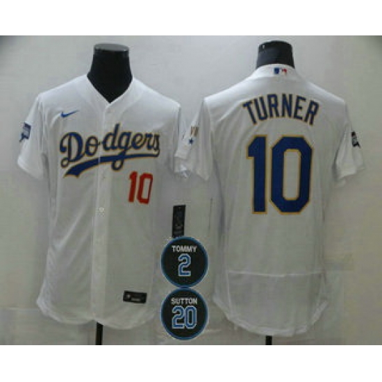 Men Los Angeles Dodgers 10 Justin Turner White Gold 2 20 Patch Stitched MLB Flex Base Nike Jersey Men Los Angeles Dodgers 10 Justin Turner White Gold 2 20 Patch Stitched MLB Flex Base Nike Jersey
