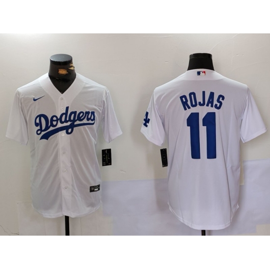 Men Los Angeles Dodgers 11 Miguel Rojas White Cool Base Stitched Baseball Jersey Men Los Angeles Dodgers 11 Miguel Rojas White Cool Base Stitched Baseball Jersey