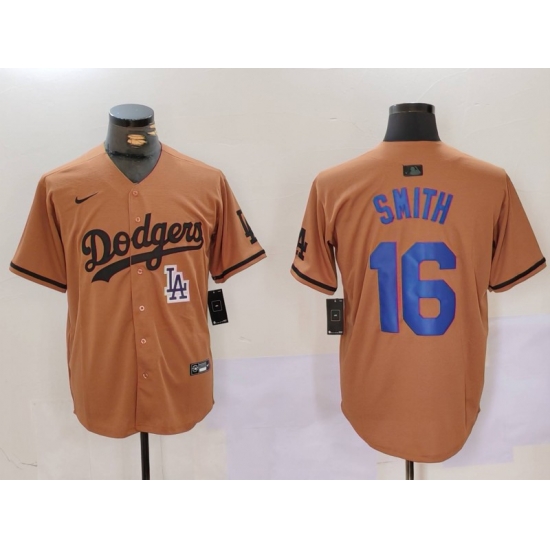 Men Los Angeles Dodgers 16 Will Smith Brown Cool Base Stitched Baseball Jersey 6 Men Los Angeles Dodgers 16 Will Smith Brown Cool Base Stitched Baseball Jersey 6
