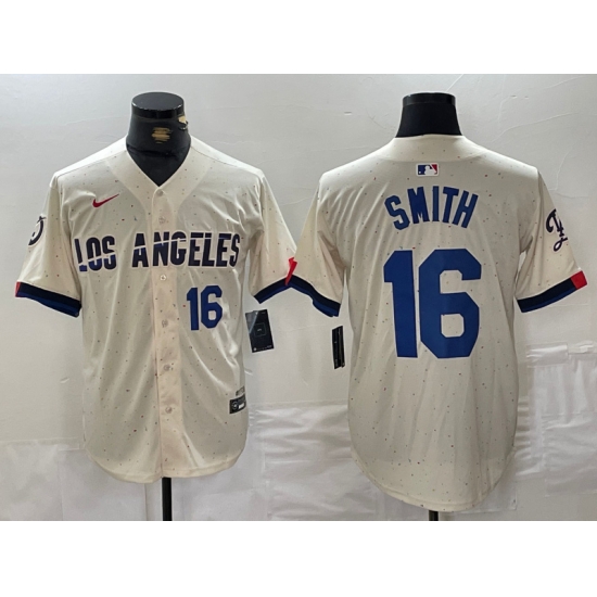 Men Los Angeles Dodgers 16 Will Smith Cream Stitched Baseball Jersey 6 Men Los Angeles Dodgers 16 Will Smith Cream Stitched Baseball Jersey 6
