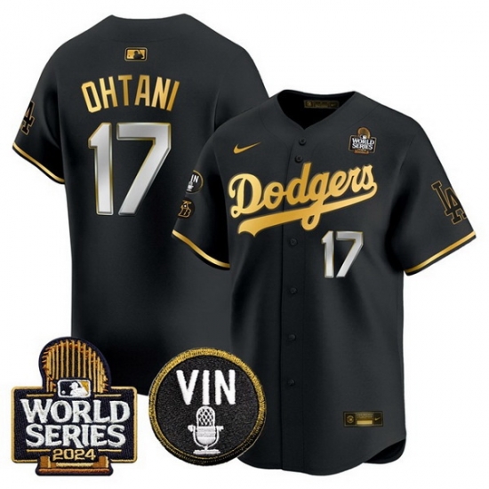 Men Los Angeles Dodgers 17 Shohei Ohtani Black Gold 2024 World Series Vin 26 Kobe Patch Limited Stitched Baseball Jersey Men Los Angeles Dodgers 17 Shohei Ohtani Black Gold 2024 World Series Vin 26 Kobe Patch Limited Stitched Baseball Jersey