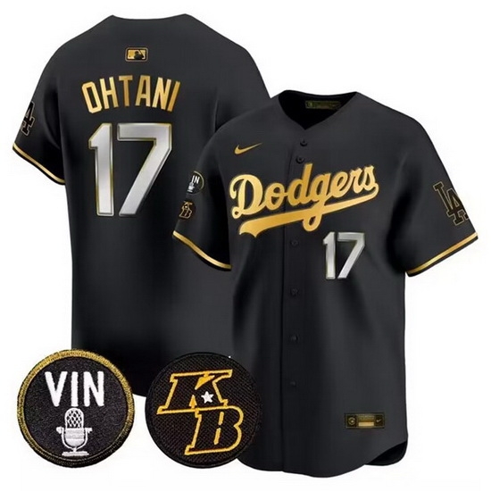 Men Los Angeles Dodgers 17 Shohei Ohtani Black Gold Vin 26 Kobe Patch Cool Base Stitched Baseball Jersey Men Los Angeles Dodgers 17 Shohei Ohtani Black Gold Vin 26 Kobe Patch Cool Base Stitched Baseball Jersey