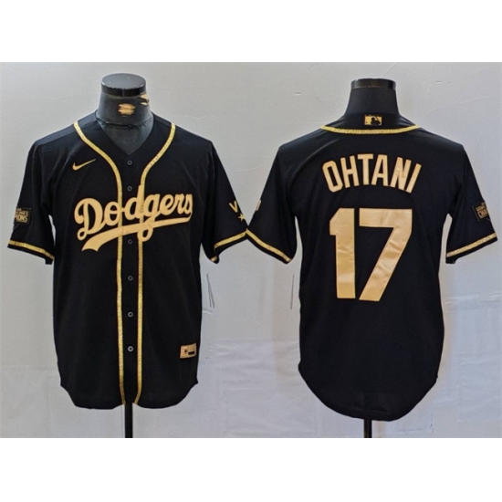 Men Los Angeles Dodgers 17 Shohei Ohtani Black Gold World Series Champions Cool Base Stitched Baseball Jersey Men Los Angeles Dodgers 17 Shohei Ohtani Black Gold World Series Champions Cool Base Stitched Baseball Jersey