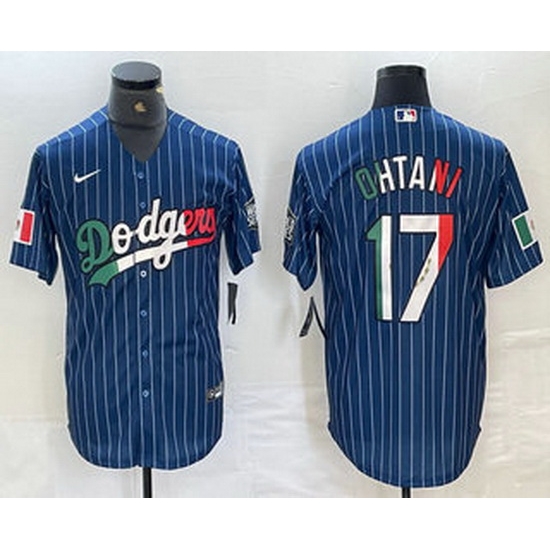 Men Los Angeles Dodgers 17 Shohei Ohtani Mexico Blue Pinstripe Cool Base Stitched Jerseys Men Los Angeles Dodgers 17 Shohei Ohtani Mexico Blue Pinstripe Cool Base Stitched Jerseys
