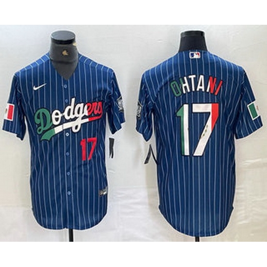 Men Los Angeles Dodgers 17 Shohei Ohtani Number Mexico Blue Pinstripe Cool Base Stitched Jersey Men Los Angeles Dodgers 17 Shohei Ohtani Number Mexico Blue Pinstripe Cool Base Stitched Jersey