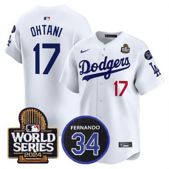 Men Los Angeles Dodgers 17 Shohei Ohtani White 2024 World Series With Fernando Memorial Patch Limited Stitched Baseball Jersey Men Los Angeles Dodgers 17 Shohei Ohtani White 2024 World Series With Fernando Memorial Patch Limited Stitched Baseball Jersey