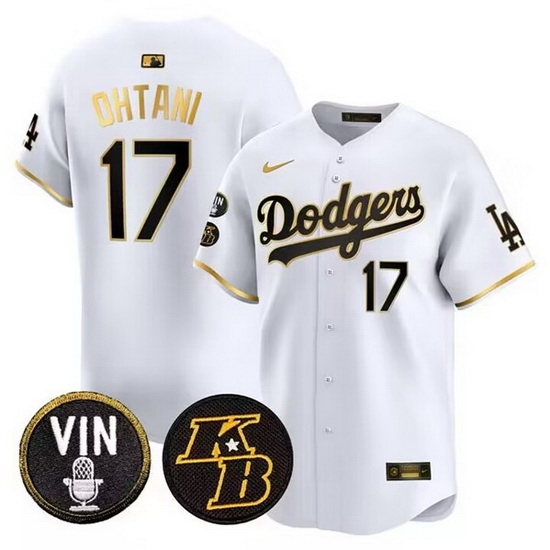 Men Los Angeles Dodgers 17 Shohei Ohtani White Gold Vin 26 Kobe Patch Cool Base Stitched Baseball Jersey Men Los Angeles Dodgers 17 Shohei Ohtani White Gold Vin 26 Kobe Patch Cool Base Stitched Baseball Jersey