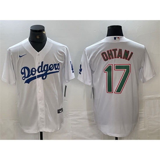 Men Los Angeles Dodgers 17 Shohei Ohtani White Green Cool Base Stitched Baseball Jersey Men Los Angeles Dodgers 17 Shohei Ohtani White Green Cool Base Stitched Baseball Jersey
