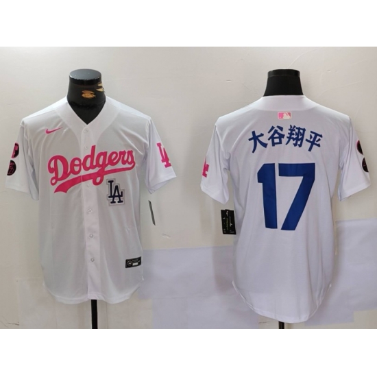 Men Los Angeles Dodgers 17 Shohei Ohtani White Pink Vin 26 Kobe Patch Stitched Baseball Jersey 3 Men Los Angeles Dodgers 17 Shohei Ohtani White Pink Vin 26 Kobe Patch Stitched Baseball Jersey 3