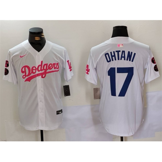 Men Los Angeles Dodgers 17 Shohei Ohtani White Pink Vin 26 Kobe Patch Stitched Baseball Jersey Men Los Angeles Dodgers 17 Shohei Ohtani White Pink Vin 26 Kobe Patch Stitched Baseball Jersey