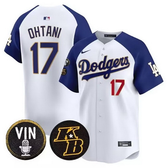 Men Los Angeles Dodgers 17 Shohei Ohtani White Vin 26 Kobe Patch Cool Base Stitched Baseball Jersey Men Los Angeles Dodgers 17 Shohei Ohtani White Vin 26 Kobe Patch Cool Base Stitched Baseball Jersey