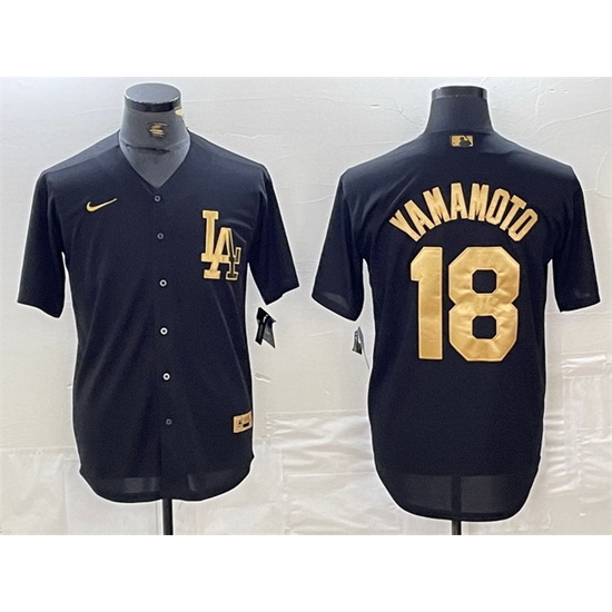 Men Los Angeles Dodgers 18 Yoshinobu Yamamoto Black Cool Base Stitched Baseball Jersey Men Los Angeles Dodgers 18 Yoshinobu Yamamoto Black Cool Base Stitched Baseball Jersey