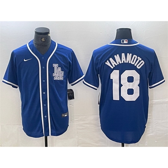 Men Los Angeles Dodgers 18 Yoshinobu Yamamoto Blue Cool Base Stitched Baseball Jersey Men Los Angeles Dodgers 18 Yoshinobu Yamamoto Blue Cool Base Stitched Baseball Jersey