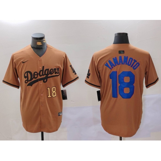Men Los Angeles Dodgers 18 Yoshinobu Yamamoto Brown Cool Base Stitched Baseball Jersey 1 Men Los Angeles Dodgers 18 Yoshinobu Yamamoto Brown Cool Base Stitched Baseball Jersey 1