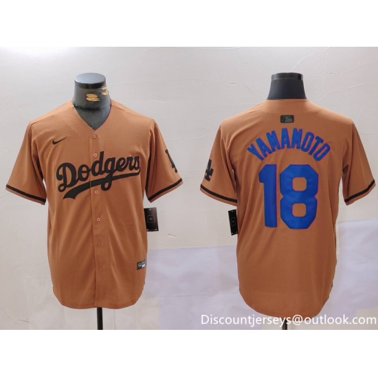 Men Los Angeles Dodgers 18 Yoshinobu Yamamoto Brown Cool Base Stitched Baseball Jersey 2 Men Los Angeles Dodgers 18 Yoshinobu Yamamoto Brown Cool Base Stitched Baseball Jersey 2