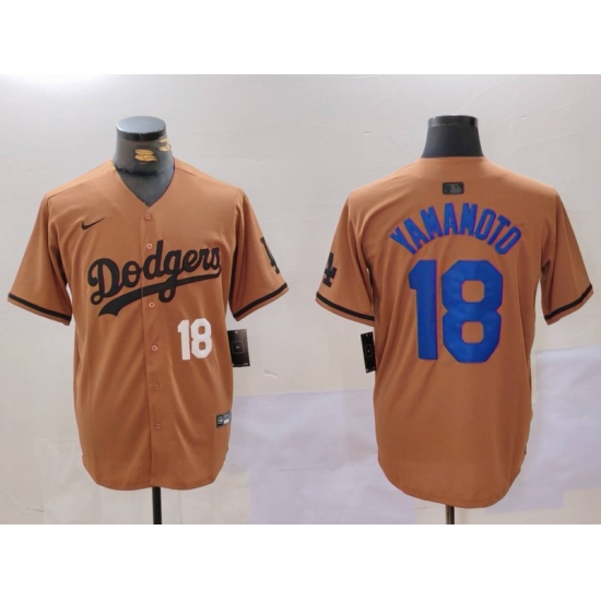 Men Los Angeles Dodgers 18 Yoshinobu Yamamoto Brown Cool Base Stitched Baseball Jersey 5 Men Los Angeles Dodgers 18 Yoshinobu Yamamoto Brown Cool Base Stitched Baseball Jersey 5