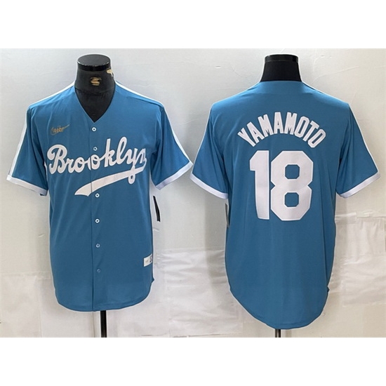 Men Los Angeles Dodgers 18 Yoshinobu Yamamoto Light Blue Throwback Cool Base Stitched Baseball Jersey Men Los Angeles Dodgers 18 Yoshinobu Yamamoto Light Blue Throwback Cool Base Stitched Baseball Jersey