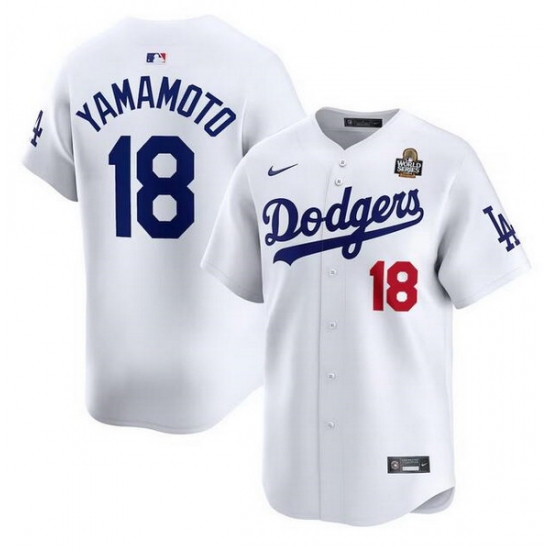 Men Los Angeles Dodgers 18 Yoshinobu Yamamoto White 2024 World Series Home Limited Stitched Baseball Jersey Men Los Angeles Dodgers 18 Yoshinobu Yamamoto White 2024 World Series Home Limited Stitched Baseball Jersey