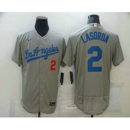 Men Los Angeles Dodgers 2 Tommy Lasorda Grey Stitched MLB Flex Base Nike Jersey Men Los Angeles Dodgers 2 Tommy Lasorda Grey Stitched MLB Flex Base Nike Jersey