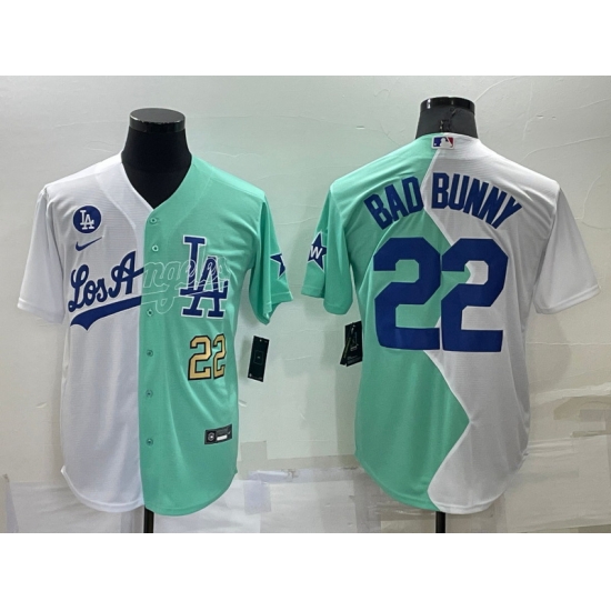 Men Los Angeles Dodgers 22 Bad Bunny 2022 All Star White Green Cool Base Baseball Jersey Men Los Angeles Dodgers 22 Bad Bunny 2022 All Star White Green Cool Base Baseball Jersey