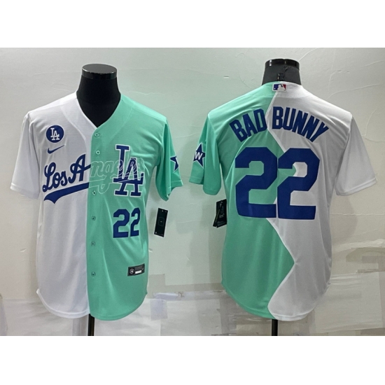 Men Los Angeles Dodgers 22 Bad Bunny 2022 All Star White Green Cool Base Baseball Jerseys Men Los Angeles Dodgers 22 Bad Bunny 2022 All Star White Green Cool Base Baseball Jerseys
