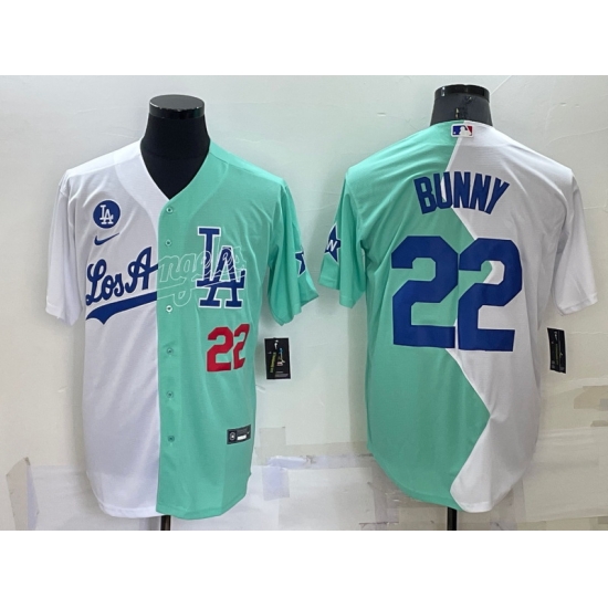 Men Los Angeles Dodgers 22 Bad Bunny 2022 All Star White Green Cool Base Stitched Baseball Jersey Men Los Angeles Dodgers 22 Bad Bunny 2022 All Star White Green Cool Base Stitched Baseball Jersey