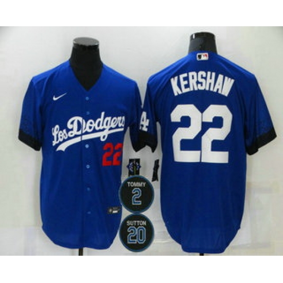 Men Los Angeles Dodgers 22 Clayton Kershaw Blue 2 20 Patch City Connect Number Cool Base Stitched Jersey Men Los Angeles Dodgers 22 Clayton Kershaw Blue 2 20 Patch City Connect Number Cool Base Stitched Jersey