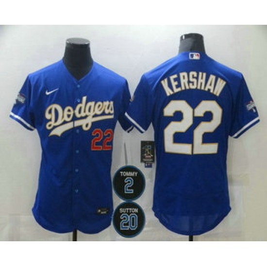 Men Los Angeles Dodgers 22 Clayton Kershaw Blue Gold 2 20 Patch Stitched MLB Flex Base Nike Jersey Men Los Angeles Dodgers 22 Clayton Kershaw Blue Gold 2 20 Patch Stitched MLB Flex Base Nike Jersey