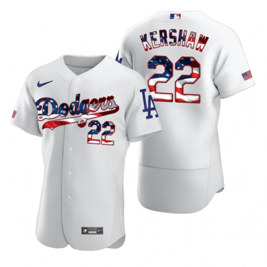 Men Los Angeles Dodgers 22 Clayton Kershaw Men Nike White Fluttering USA Flag Limited Edition Flex Base MLB Jersey Men Los Angeles Dodgers 22 Clayton Kershaw Men Nike White Fluttering USA Flag Limited Edition Flex Base MLB Jersey