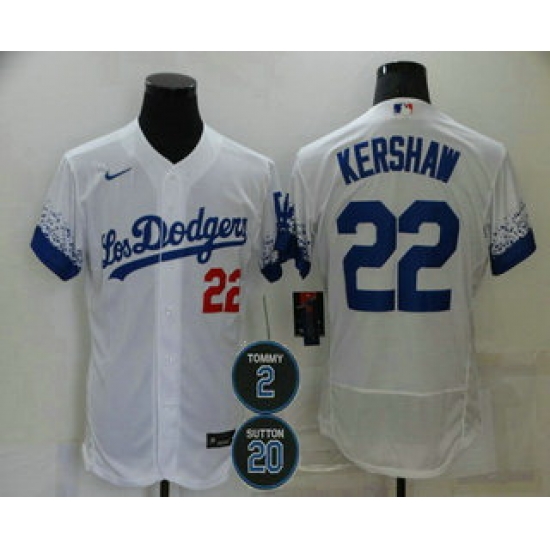 Men Los Angeles Dodgers 22 Clayton Kershaw White 2 20 Patch City Connect Flex Base Stitched Jersey Men Los Angeles Dodgers 22 Clayton Kershaw White 2 20 Patch City Connect Flex Base Stitched Jersey