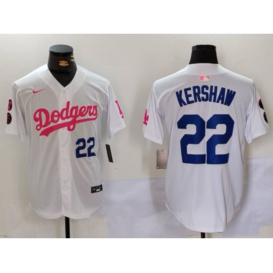 Men Los Angeles Dodgers 22 Clayton Kershaw White Pink Vin 26 Kobe Patch Stitched Baseball Jersey 1 Men Los Angeles Dodgers 22 Clayton Kershaw White Pink Vin 26 Kobe Patch Stitched Baseball Jersey 1