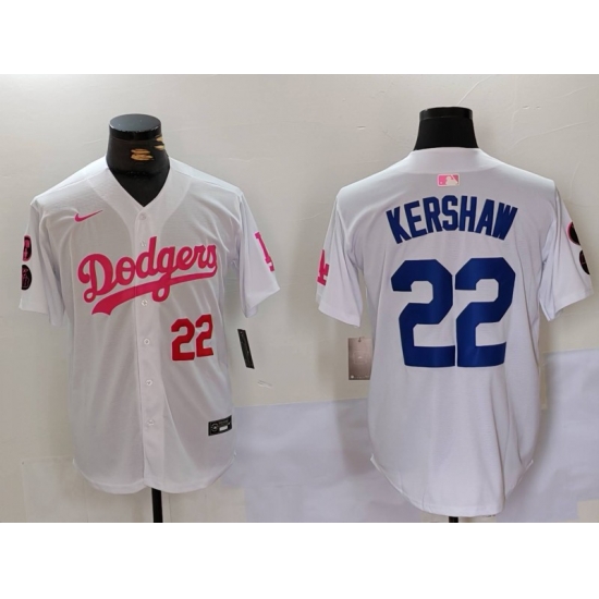 Men Los Angeles Dodgers 22 Clayton Kershaw White Pink Vin 26 Kobe Patch Stitched Baseball Jerseys Men Los Angeles Dodgers 22 Clayton Kershaw White Pink Vin 26 Kobe Patch Stitched Baseball Jerseys