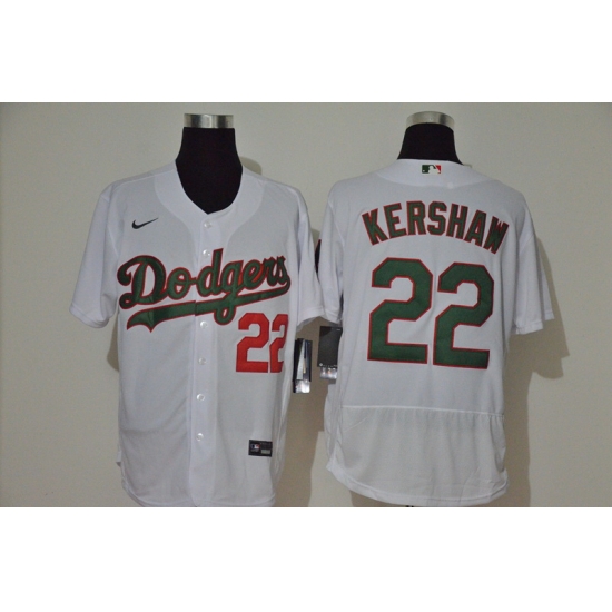 Men Los Angeles Dodgers 22 Clayton Kershaw White With Green Name Stitched MLB Flex Base Nike Jersey Men Los Angeles Dodgers 22 Clayton Kershaw White With Green Name Stitched MLB Flex Base Nike Jersey
