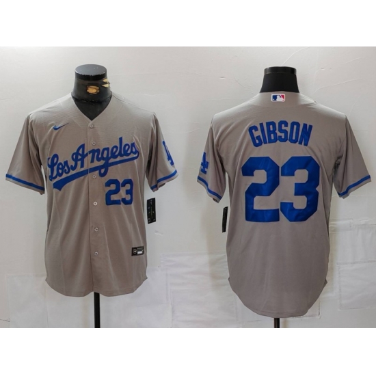 Men Los Angeles Dodgers 23 Kirk Gibson Grey Cool Base Stitched Baseball Jersey 2 Men Los Angeles Dodgers 23 Kirk Gibson Grey Cool Base Stitched Baseball Jersey 2