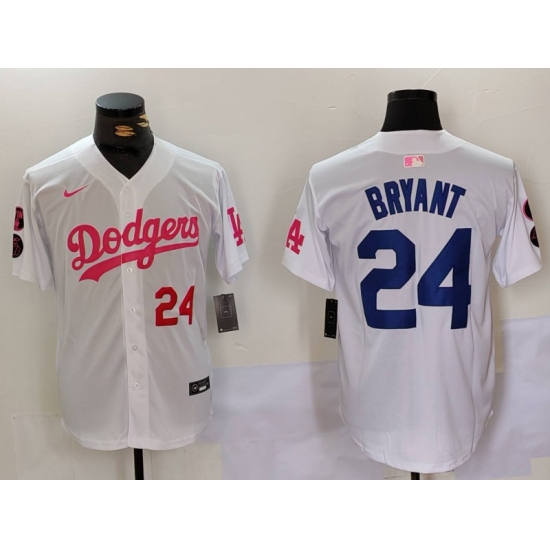 Men Los Angeles Dodgers 24 Kobe Bryant White Pink Vin 26 Kobe Patch Stitched Baseball Jersey 3 Men Los Angeles Dodgers 24 Kobe Bryant White Pink Vin 26 Kobe Patch Stitched Baseball Jersey 3