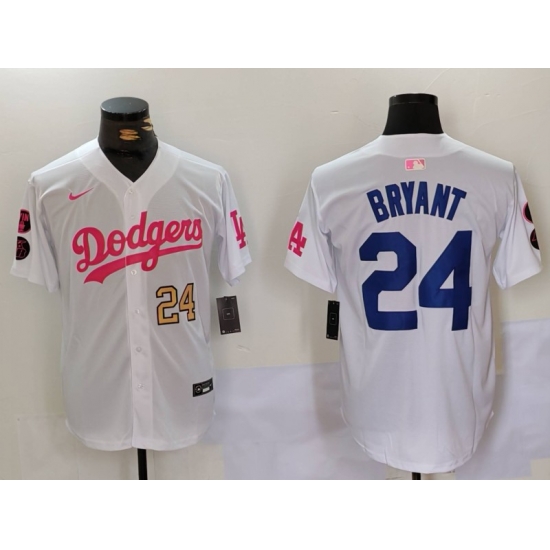 Men Los Angeles Dodgers 24 Kobe Bryant White Pink Vin 26 Kobe Patch Stitched Baseball Jersey 6 Men Los Angeles Dodgers 24 Kobe Bryant White Pink Vin 26 Kobe Patch Stitched Baseball Jersey 6