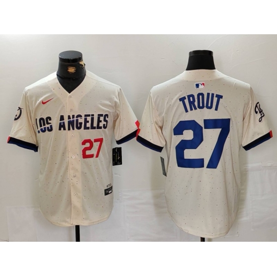 Men Los Angeles Dodgers 27 Mike Trout Cream 2024 City Connect Limited Stitched Baseball Jersey 2 Men Los Angeles Dodgers 27 Mike Trout Cream 2024 City Connect Limited Stitched Baseball Jersey 2