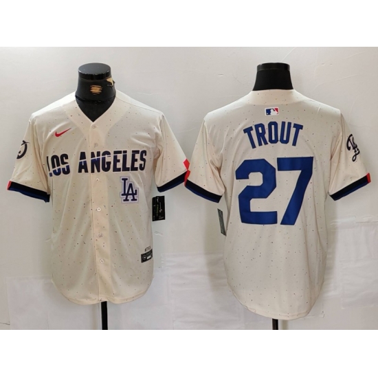 Men Los Angeles Dodgers 27 Mike Trout Cream 2024 City Connect Limited Stitched Baseball Jersey 4 Men Los Angeles Dodgers 27 Mike Trout Cream 2024 City Connect Limited Stitched Baseball Jersey 4