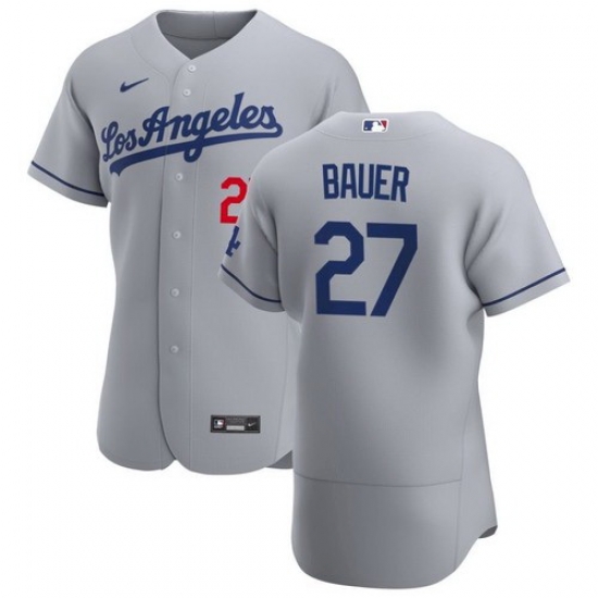 Men Los Angeles Dodgers 27 Trevor Bauer Gray Authentic Jersey Men Los Angeles Dodgers 27 Trevor Bauer Gray Authentic Jersey