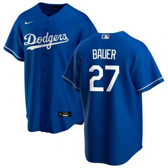 Men Los Angeles Dodgers 27 Trevor Bauer Royal Nike Cool Base Jersey Men Los Angeles Dodgers 27 Trevor Bauer Royal Nike Cool Base Jersey