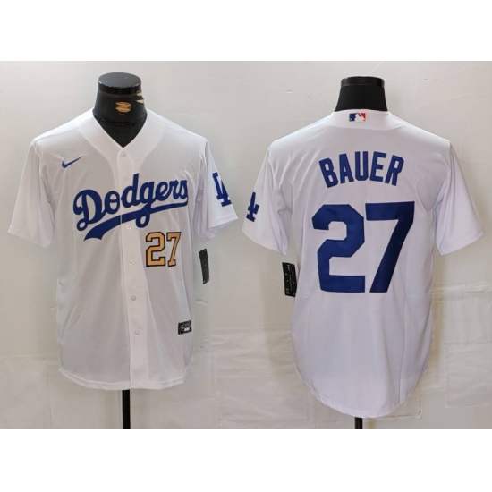 Men Los Angeles Dodgers 27 Trevor Bauer White Stitched Baseball Jersey 2 Men Los Angeles Dodgers 27 Trevor Bauer White Stitched Baseball Jersey 2