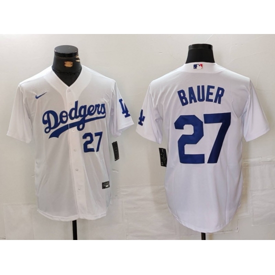 Men Los Angeles Dodgers 27 Trevor Bauer White Stitched Baseball Jersey 3 Men Los Angeles Dodgers 27 Trevor Bauer White Stitched Baseball Jersey 3