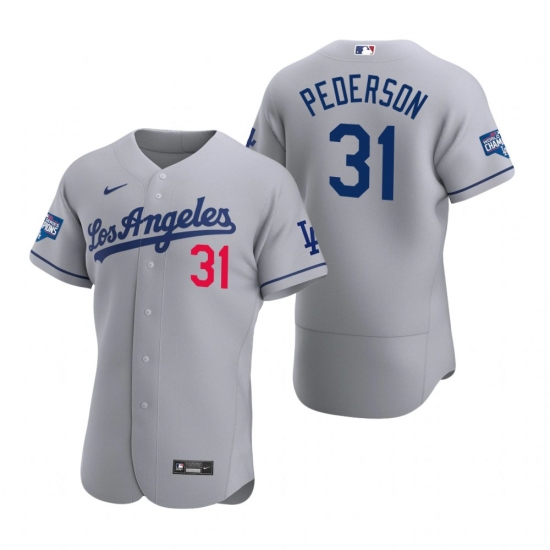 Men Los Angeles Dodgers 31 Joc Pederson Gray 2020 World Series Champions Road Flex Base Jersey Men Los Angeles Dodgers 31 Joc Pederson Gray 2020 World Series Champions Road Flex Base Jersey