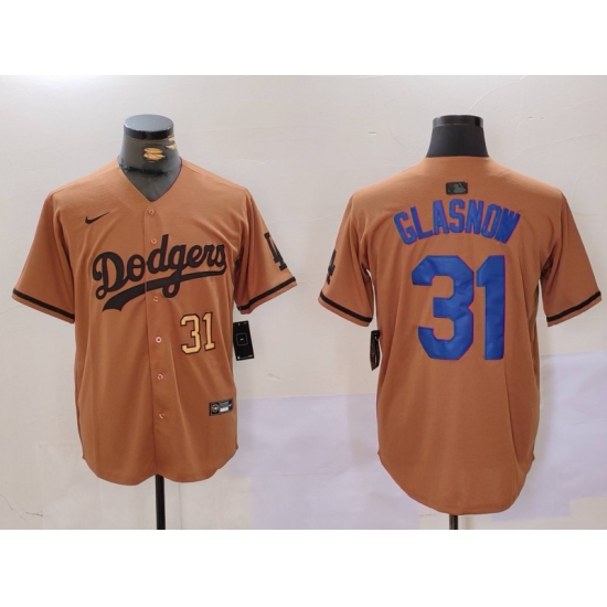 Men Los Angeles Dodgers 31 Tyler Glasnow Brown Cool Base Stitched Baseball Jersey 2 Men Los Angeles Dodgers 31 Tyler Glasnow Brown Cool Base Stitched Baseball Jersey 2