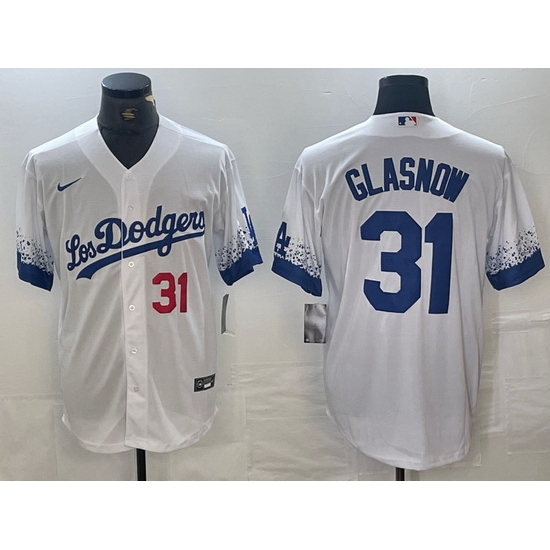 Men Los Angeles Dodgers 31 Tyler Glasnow White City Connect Cool Base Stitched Baseball Jersey 3 Men Los Angeles Dodgers 31 Tyler Glasnow White City Connect Cool Base Stitched Baseball Jersey 3