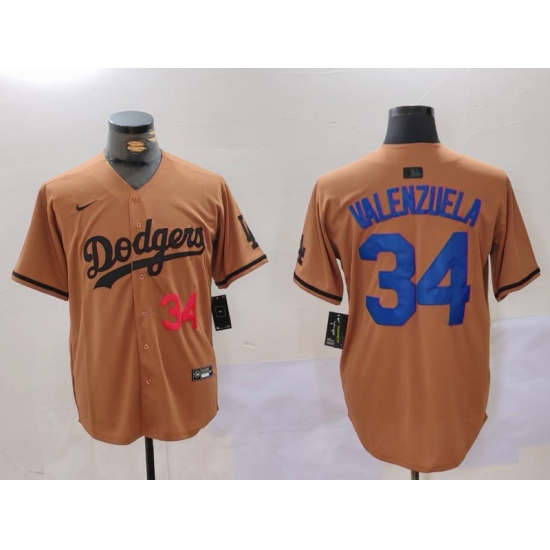 Men Los Angeles Dodgers 34 Fernando Valenzuela Brown Cool Base Stitched Baseball Jersey 6 Men Los Angeles Dodgers 34 Fernando Valenzuela Brown Cool Base Stitched Baseball Jersey 6